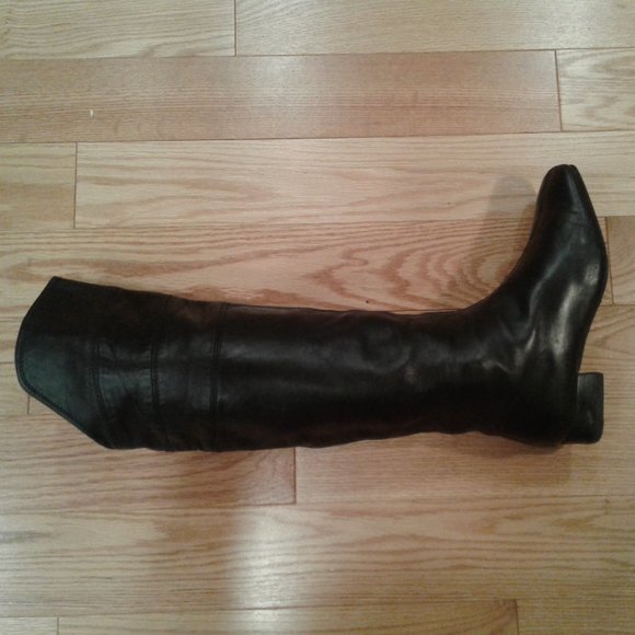 HIGH KNEE SHOES OVER THE KNEE BOOTS BLACK LAMB SKIN LEATHER size 5 5,5 - Picture 3 of 4